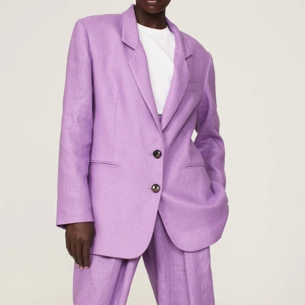 Ronny Kobo Klover Blazer, Long Sleeve Oversized Lavender Linen, Size XL, EUC